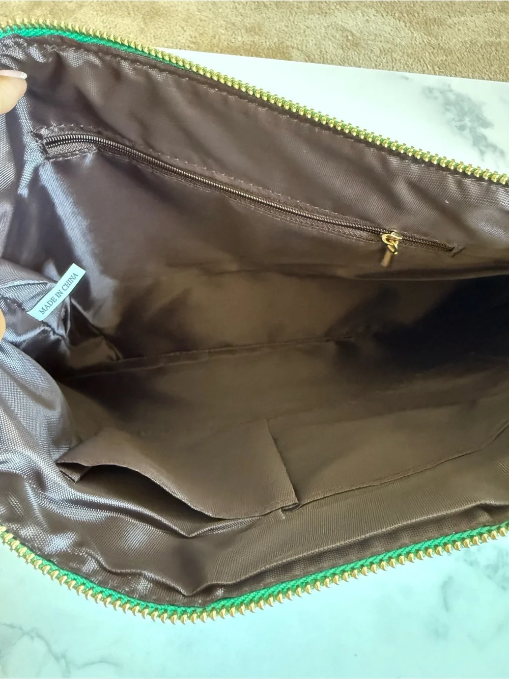 Green Metallic Zip Pouch Clutch